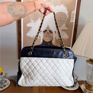 Chanel Black and White Quilted Bag